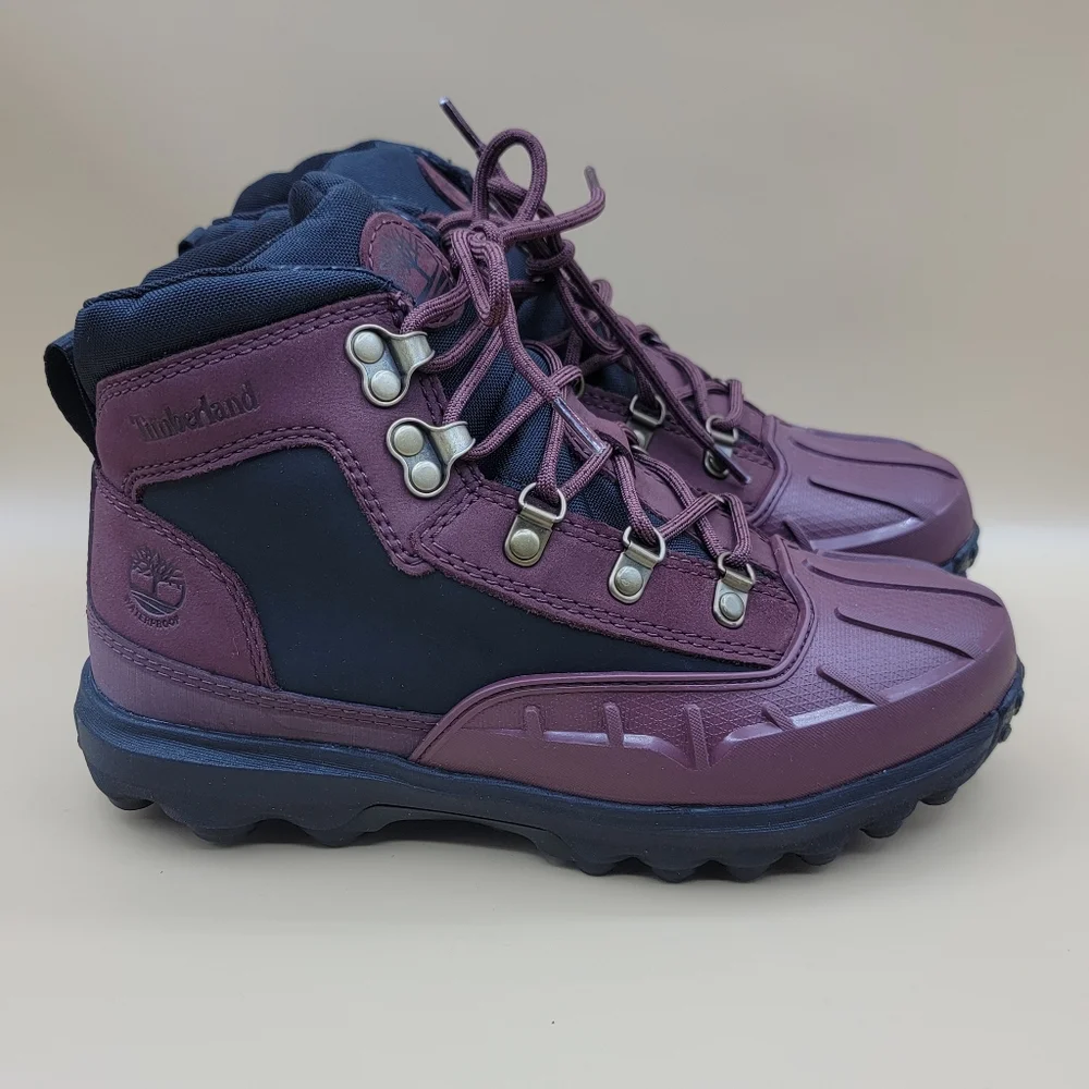 Timberland Converge Shell Toe Boys Boots Size 4Y Burgundy Black Nubuck New